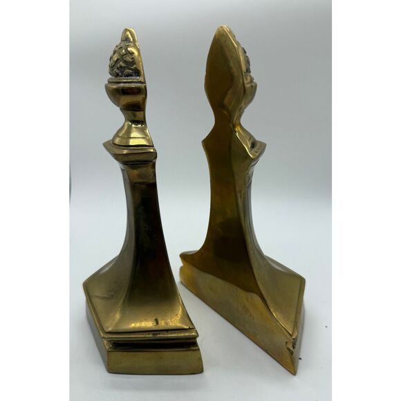 Vintage  Brass Bookends With Pinecone Finial‎ Heavy Glam Regal Decor - Picture 3 of 5